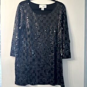 Joan Vass Size1/US L Sequin Black Long Sleeve Top